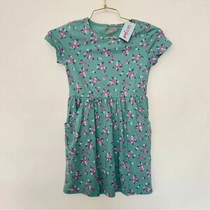 Cat & Jack Floral Dress Size Medium Girl (7/8) With Side Pockets Teal/Green
